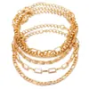 Conjunto de Pulseiras de Metal Mais Vendido da Amazon Europeu e Americano Transfronteiriço Personalizado Pulseira de Corrente Grossa Pulseira Aberta Multicamadas Brilhante