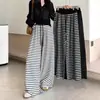 Pantalones Casuales Rayados con Cordón Caídos para Mujer Otoño Versátil Sueltos Adelgazantes de Pierna Ancha