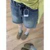 Shorts Jeans Feminino da Moda e Juvenil de Cinco Pontos, Novo Estilo Primavera, Azul Vintage, Cintura Alta, Desgastado, Caimento Solto, Calça Wide Leg Emagrecedora
