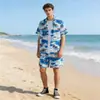 Conjunto de Seda de Gelo para Homem para Comércio Exterior Transfronteiriço, Camisa de Manga Curta de Secagem Rápida, Shorts de Praia com Estampa Versátil, Conjunto de Duas Peças Combinando para Casal