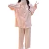 Pijama de mujer estilo princesa para primavera y otoño, con copas incorporadas, ribete de algodón nube, manga larga y pantalón, ropa de estar dulce y femenina