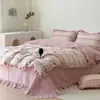 Juego de funda de edredón de algodón y forro polar con ribete de encaje 2026, juego de ropa de cama de cuatro piezas, funda de edredón 100% algodón, algodón puro y forro polar, estilo otoño/invierno