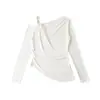 2525 Nuevo Estilo Otoño Estilo Coreano Sexy Sexy de un Hombro Tirantes Cruzados Oblicuo Hombro Descubierto Cintura Camiseta de Manga Larga para Mujer