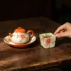 Taza de té de cerámica con crisantemo pintado a mano en rojo para uso doméstico, taza individual para juego de té Kung Fu