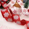 Cinta Navideña Roja de Copos de Nieve con Imitación de Tela Fina Cinta de Copos de Nieve con Polvo Brillante Guirnalda de Cinta Decoración de Lazo Grande