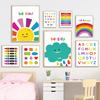 Cuadro decorativo nórdico de dibujos animados para habitación infantil, cuadro colgante para dormitorio, mesita de noche, arcoíris, sol, estrellas, nubes, letras digitales