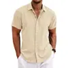 Venta al por mayor de fábrica Comercio exterior Transfronterizo Amazon Color sólido Casual Camisa de manga corta para hombre Juventud Algodón Lino Nudo de botón oculto Camisa