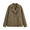 Comercio Exterior Transfronterizo Spot 2025 Estilo Europeo y Americano Nueva Moda Otoño e Invierno para Mujer Chaqueta de Motociclista de Gamuza con Cremallera y Solapa