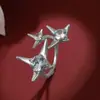 Anel Aberto com Design de Estrela de Quatro Pontas Cravejado de Diamantes, Estilo Minimalista, Anel de Dedo Indicador Ajustável com Zircônia Starlight Tendência
