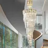 Lámpara de araña para piso dúplex con techo alto, Lámpara de sala de estar de cristal de lujo para loft, Lámpara de araña giratoria para hueco de escalera