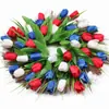 Corona de tulipán de imitación para el Día de la Independencia (2025), anillo de puerta, flor decorativa de seda, decoración de pared, adornos colgantes.