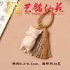 Escultura em Madeira de Faia Gato Preguiçoso Pingente de Borla Arte Ming Xian Yuan Criativo Fofo Chaveiro Decoração de Bolsa Presente