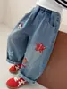 Nuevos Jeans Bordados de Dibujos Animados para Niños Otoño 2026 Estilo Coreano Elegantes Pantalones Papá para Niñas, Ropa Infantil al por Mayor