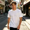 Camiseta de Comércio Exterior Transfronteiriço Manga Curta Masculina Estilo Básico Cor Sólida Simples Casual Versátil Diário Solta Estilo Europeu Tamanho Grande Camiseta
