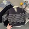 Nuevo Suéter Cálido de Otoño e Invierno para Niños Estilo Coreano Tejido de Punto Rayado Engrosado Informal Pulóver para Niños y Niñas Ropa Infantil Top
