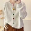 Suéter para Mujer, Estilo Coreano, Diseño de Botones Coloridos, Nuevo Estilo de Primavera, Versión Coreana, Top Versátil de Color Sólido, Cárdigan de Punto para Mujer