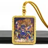 Pingente Thangka Dourado Pintado à Mão, Deus Negro da Riqueza, Pingente de Colar Thangka do Deus Amarelo da Riqueza, Atacado de Thangkas Tibetanos Dourados