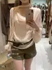 Blusa de Renda Perolada Transparente Patchwork Estilo Francês Falsa Peça Dupla Gola Ampla 28850 com Fita