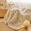 Manta de sofá de lujo de pelo de conejo, manta pequeña, manta de invierno gruesa, manta para siesta en la oficina, chal de forro polar de coral