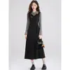 Vestido vintage estilo francés, nueva colección otoño/invierno, diseño elegante, estilo falso dos piezas, adecuado para figuras ligeramente curvilíneas, vestido largo talla grande