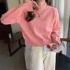Suéter de punto de cuello medio de color liso para mujer, nuevo estilo Otoño e Invierno 2025, suave y ceroso, holgado, simple, camiseta interior de punto, moderno