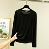 Camiseta feminina de manga raglan longa em modal, novo estilo para o início do outono, gola redonda, corte solto, plus size, peça básica versátil, top fino para dormir