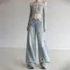 Jeans bordado de cachorro estilo retrô americano para mulheres, tendência versátil de verão 2026, novas calças largas soltas que afinam