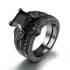 Anel de Diamante Negro de Duas Fileiras Popular Europeu e Americano Explosões Transfronteiriças Anel de Casal Preenchido com Ouro Negro r4781-r4657