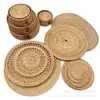 Esterilla de ratán posavasos tejido de ratán alfombrilla aislante térmico ratán tejido de otoño posavasos para taza de té alfombrilla tejida de paja para olla juego de té kung fu accesorios para ceremonia de té