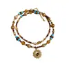 Collar con colgante de girasol y ojo de tigre de estilo étnico de lujo ligero y colorido con cuentas, cadena para la clavícula vintage de nicho estilo vacacional para mujer