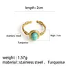 Anillo vintage versátil transfronterizo europeo y americano con turquesa y perlas, anillo abierto de acero inoxidable chapado en oro de 18 quilates