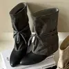 Botas de Tacón Oculto Puntiagudas Retro Apiladas para Mujer 2026 Nuevo Otoño con Cordones Botas de Moda a la Mitad de la Pantorrilla Botines Cortos de Ante Patchwork