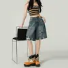 2026 Verano Shorts de Mezclilla Rasgados para Mujer Nuevos Sueltos Adelgazantes Moda Versátiles Pierna Ancha Pantalones Rectos de Cinco Puntos de Longitud Media Tendencia