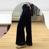 Calça Jeans Feminina Azul Escuro Micro-Flare Perna Larga Forrada com Lã Lançamento 2025 Cintura Alta Slim Reta Relaxada Comprimento Total