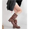 Botas de Pantalón de Manga con Punta Redonda Estilo Retro Hebilla de Cinturón para Mujer Otoño e Invierno 2025 Botas de Pelo Plisado Botas Botas de Moda