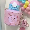 Novo Termos Infantil de Aço Inoxidável 316 Desenho Animado Fofo Copo com Canudo Alça Portátil Chaleira de Couro