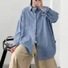 Camisa de Manga Comprida Listrada Masculina Outono Senso de Design Camisa Bonita Rebelde Estilo Hong Kong Tendência Ins Outono Roupa Japonesa Dropshipping