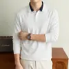 Camisa polo de manga larga para hombre, nuevo estilo otoño e invierno, con bloques de color, mezcla de lana, camiseta con cuello, al por mayor en stock