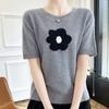 2024 Outono e Inverno Novo Suéter de Lã Manga Curta Mulheres All-match Top Sweater Solto Crewneck Pullover Suéter Impresso