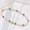Pulsera y Collar de Cuarzo Rosa Natural de Alta Calidad con Piedra Mapeada, Perla de Cristal Artificial, Diseño de Bloques de Color