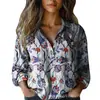 Las camisas de estilo europeo y americano más vendidas de Amazon para otoño e invierno: camisas de mujer de manga larga con estampado digital floral 3D retro y diseño de solapa literario y vintage