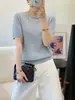 Blusa de Tricô Renda Francesa Estilo Delicado para Mulheres, Nova Coleção Verão 2026, Solta Versátil, Manga Curta de Seda Gelada, Blusa Fina