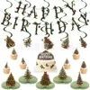Faixa de aniversário temática de Natal transfronteiriça, atmosfera vintage, faixa de festa estilo floresta, decorações para topo de bolo