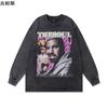 Comércio Exterior Atacadista Transfronteiriço Americano Retrô High Street Camiseta de Manga Longa Lavada Desgastada Masculina Moda Europeia e Americana Marca Hip Hop Hip Hop