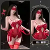 Lencería coqueta sexy de encaje Chao Mu, deseo puro, con aros, push-up, fácil de llevar, camisón erótico de una pieza mariposa para mujer