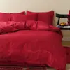 Juego de Cuatro Piezas de Boda de Alta Gama Nueva Funda de Edredón Roja Grande con Lazos Algodón Peinado Habitación de Boda Dote Ropa de Cama Xi