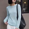 Suéter azul de manga larga, cuello redondo, sin costuras, corte relajado para mujer, top casual de punto suelto, capa base fina