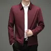 Chaqueta de primavera y otoño para hombre estilo business casual, abrigo ejecutivo para padre de mediana edad, color liso, cuello de solapa, chaqueta con cremallera