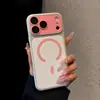 Aplicable a Funda para Teléfono Apple 18promax Rojo Borgoña Ventana Grande iPhone17 Textura de Tela Bloqueo de Color Funda de Succión Magnética 16