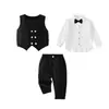 Chaleco para Niños Overol de Otoño Conjunto de Tres Piezas Camisa Estilo Escolar para Bebé Niño Ropa para Actuaciones de Anfitrión para Niños Pequeños